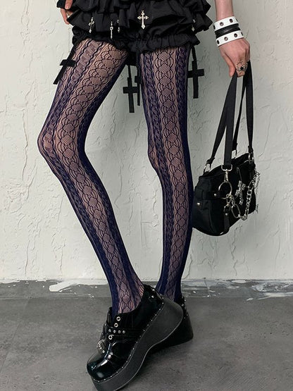 Gyaru Fashion Navy Blue Hollow-out Design Y2K Tights