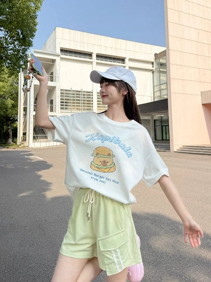 Green Drawstring Waist Casual Sports Shorts