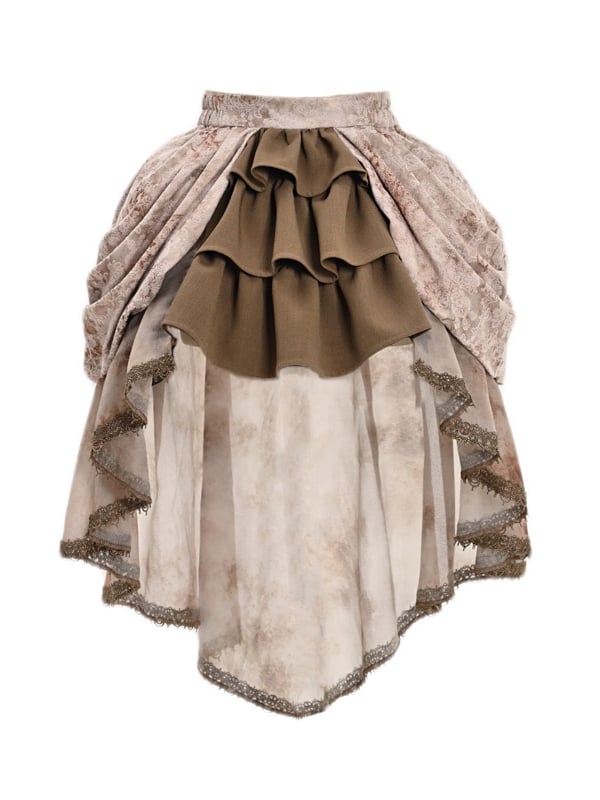 Tie Dye Jacquard Victorian Cascading Ruffle Trim High-low Skirt