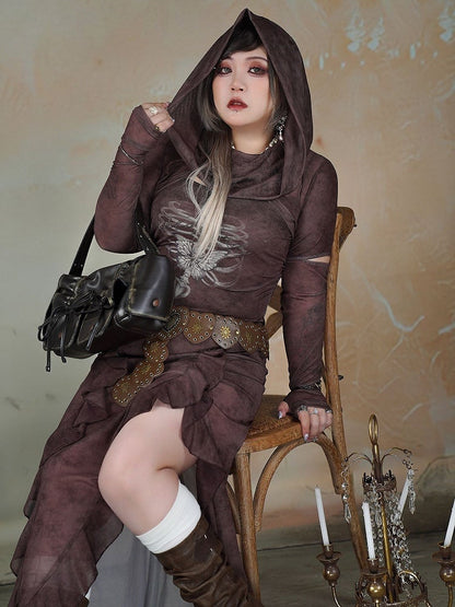 Plus Size Wasteland Punk Dark Coffee Sun Protection Hooded Top