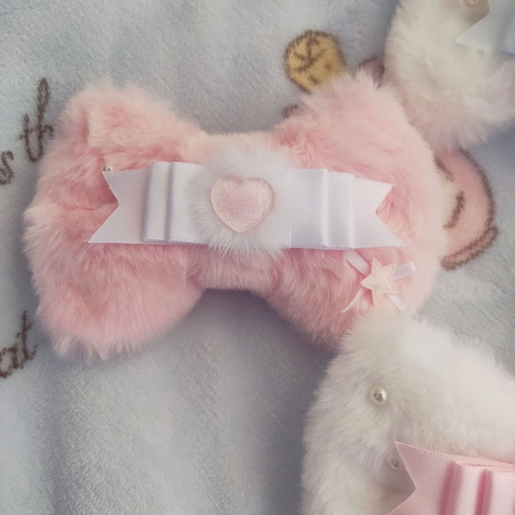 3 Color Options Star Decorated Plush Bowknot Hairclip