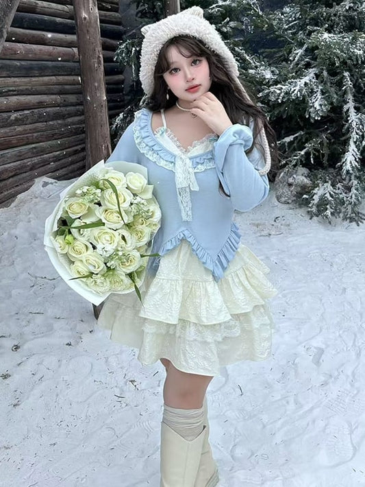 Plus Size White Lace Accents Floral Jacquard Tiered Skirt