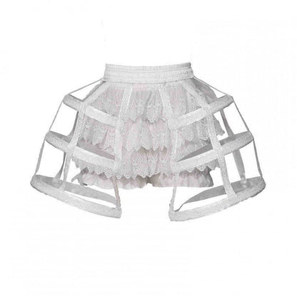 White Victorian Goth Lace Birdcage + Tiered Lace Shorts