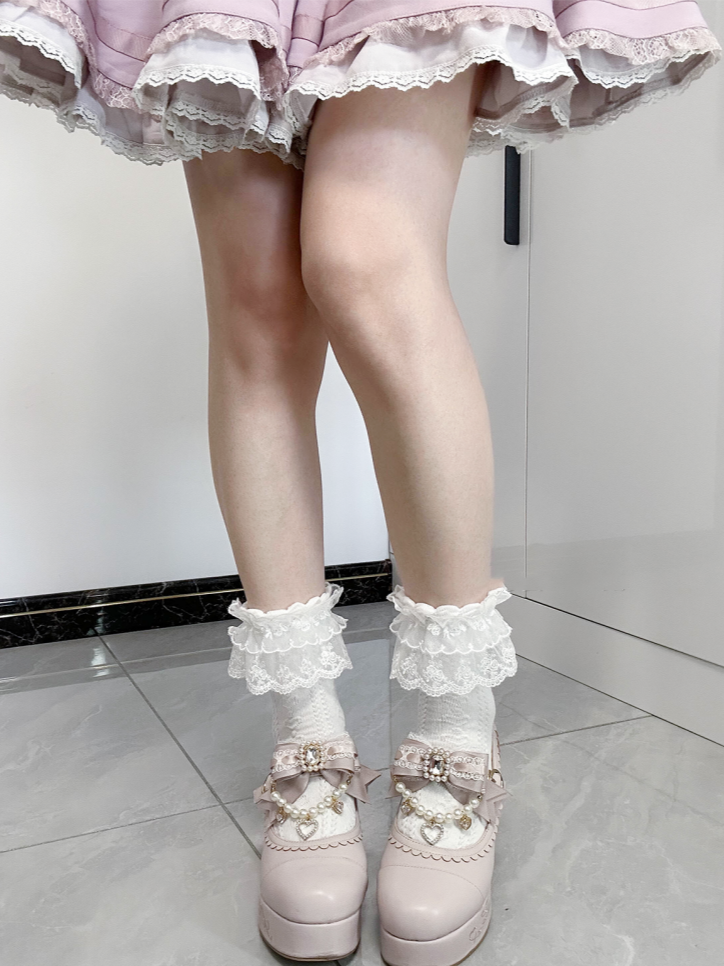 Jirai Kei Lace Cuffs White Cotton Ankle Socks