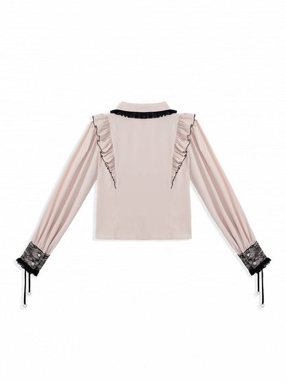 Peter Pan Collar Pink Jirai Kei Ruffle Shoulders Shirt