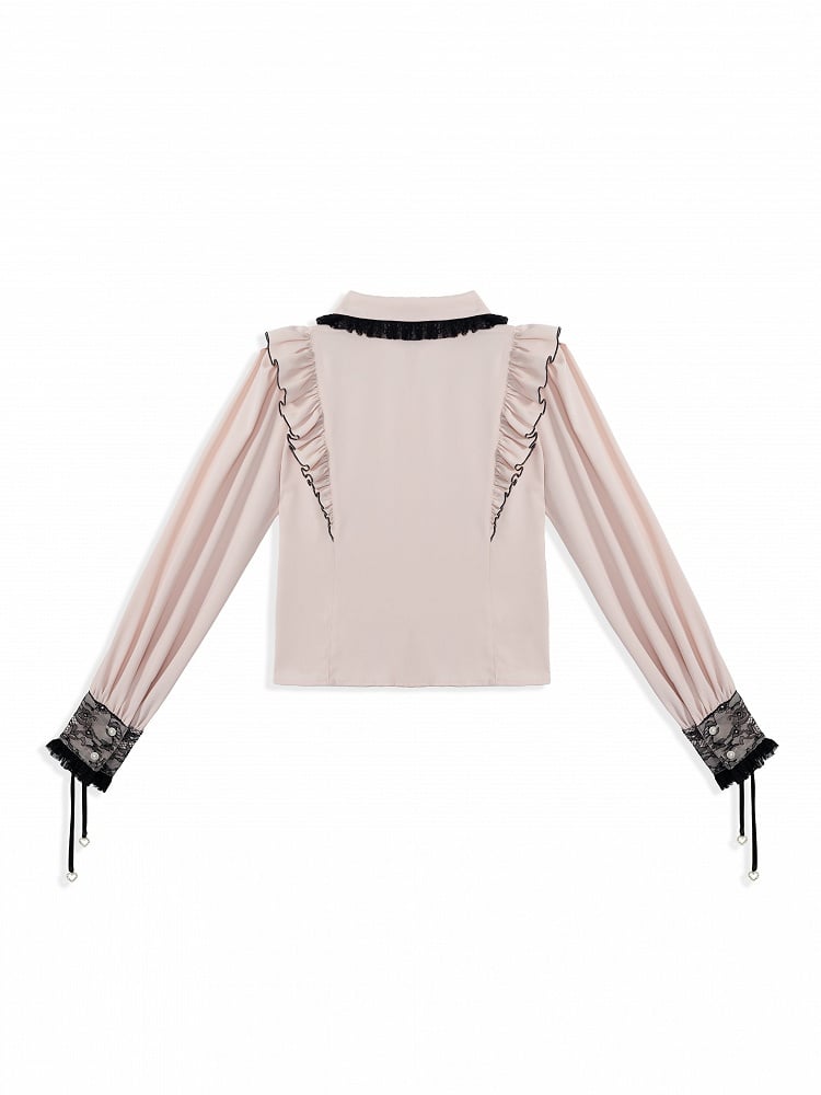 Peter Pan Collar Pink Jirai Kei Ruffle Shoulders Shirt