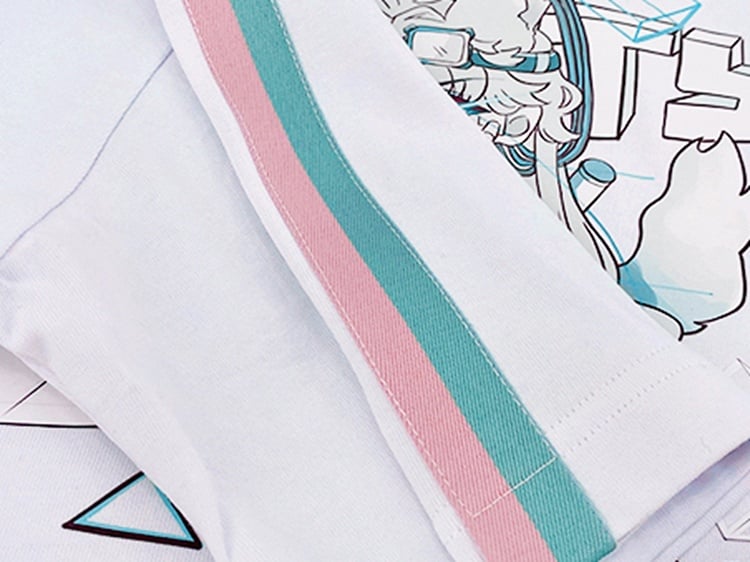 Black/White Round Neck Cyberpunk T-shirt