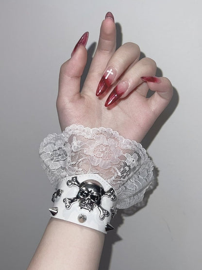 Black and White/Black/White Skeleton and Stud Lace Trim PU Bracelet