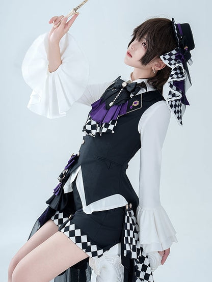 Black Prince Ouji Lolita Outfit- Foldover Collar Waistcoat+ Shorts+ Train+ Jabot Tie Full Set