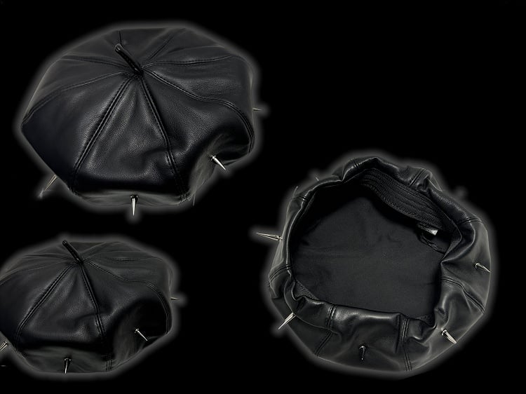 Punk Black Studs Design PU Beret