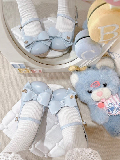 Bow at Top Blue Round Toe 3cm Heel Sweet Mary Janes