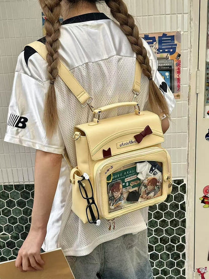 Yellow 2-Way Ita Bag With Transparent Display Window And Bow Detail