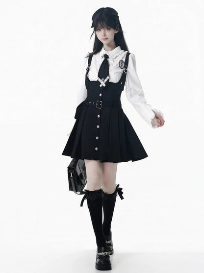 White Ruffled Waist-Tailored Shirt with Lace Trim - Preppy Chic