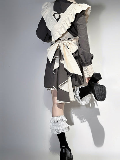Beige Maid Lolita Flutter Shoulder Straps Apron
