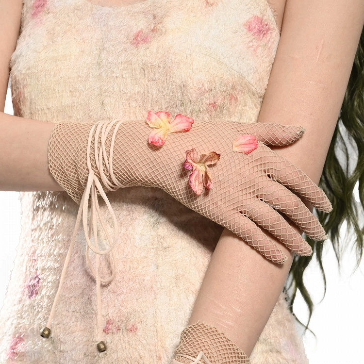 Apricot Floral Fairy Mesh Gloves