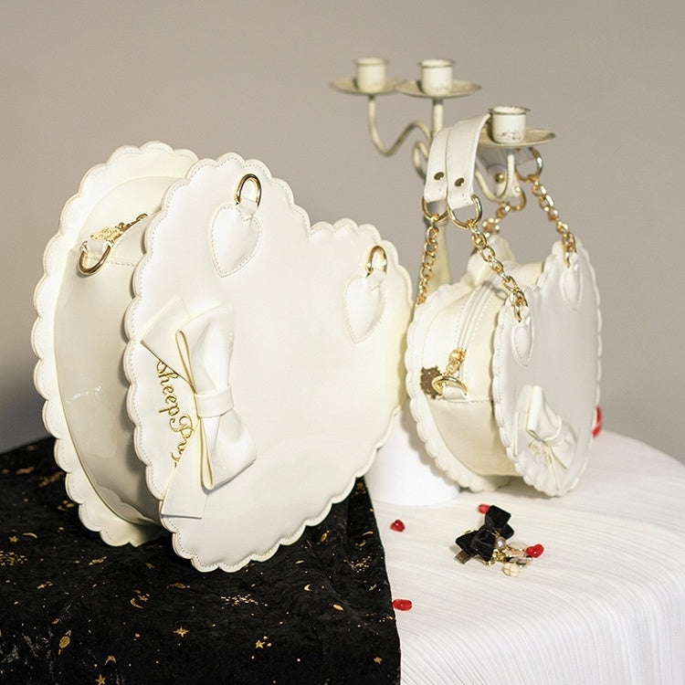 Sweet Style White Heart Bag with Bow Decor for Lolita Fashion - S/L Size
