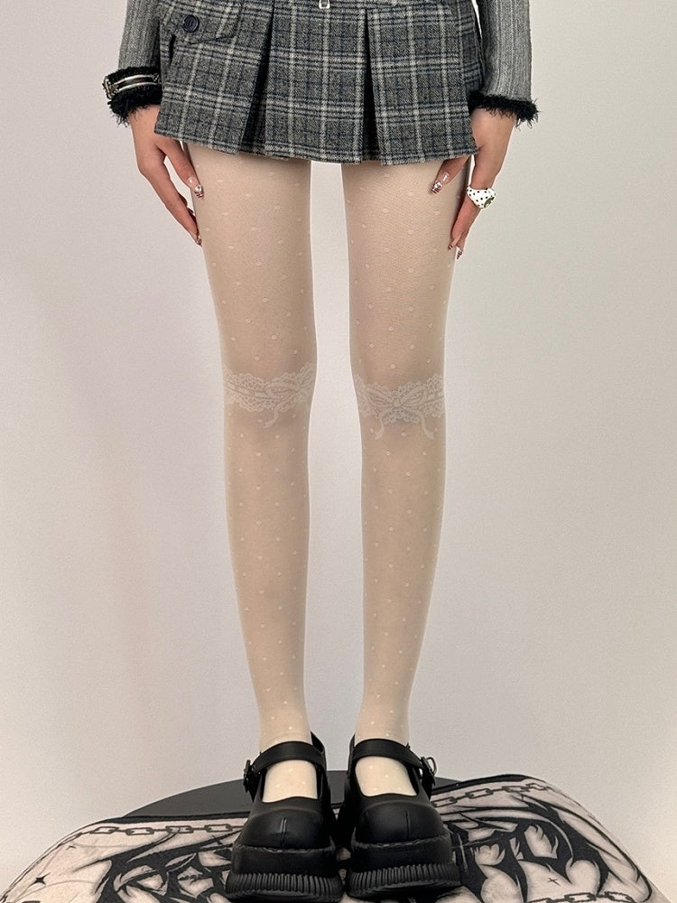 Black/White Polka-dot Pattern Tights