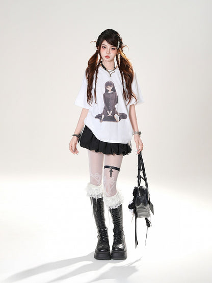 White/Black Elastic Waist Mini Bubble Skirt
