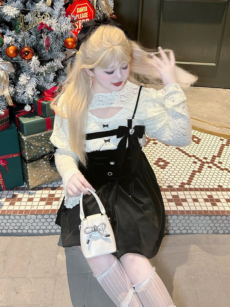 Plus Size Bead Details Black Bubble Skirt Slip Dress