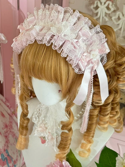 Pink/Pink&Blue Floral Design Bowknot Details Ruffled Hairband