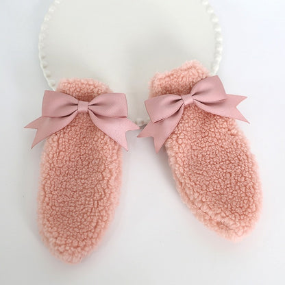 A Pair of Cute Lolita Dusty Pink Bows Plush Bunny Ear Hairclips