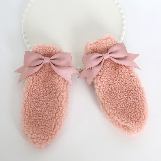 A Pair of Cute Lolita Dusty Pink Bows Plush Bunny Ear Hairclips