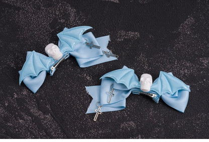 Skulls Bat Wings Cross Charms Blue Bowknot Hairclips