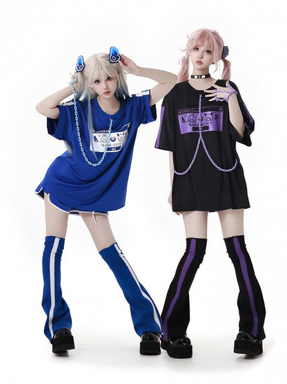 Blue and White Colorblock Design Leg Warmers