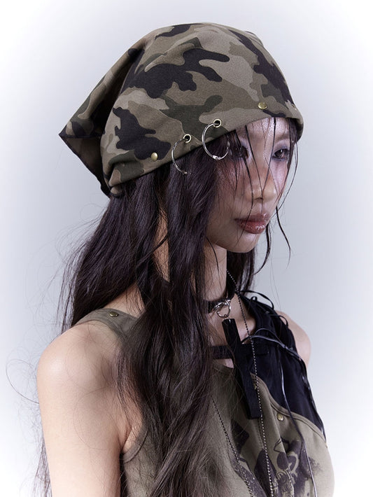Camouflage Wasteland Punk Distressed Studded Triangle Scarf