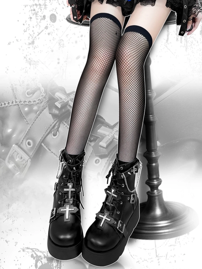 Crosses Black Gothic Platform Boots Spike Studs Punk Boots