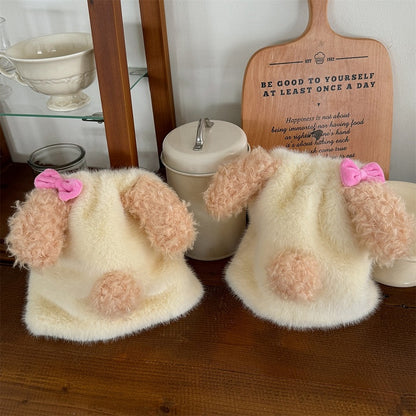 Creamy Yellow Sweet Puppy Bowknot Plush Leg Warmers