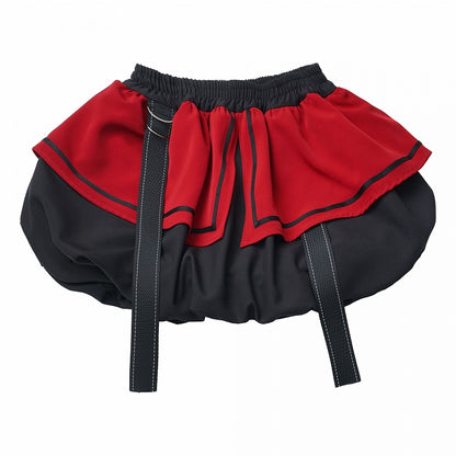 Gray/Black & Red Playful Bubble Mini Skirt with Dynamic Strap Accents