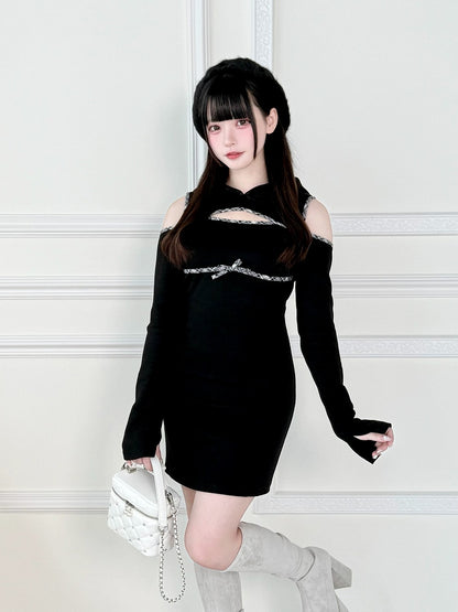 Pink/White/Black Jirai Kei Quilted Crossbody/Handbag with Rhinestone Decor