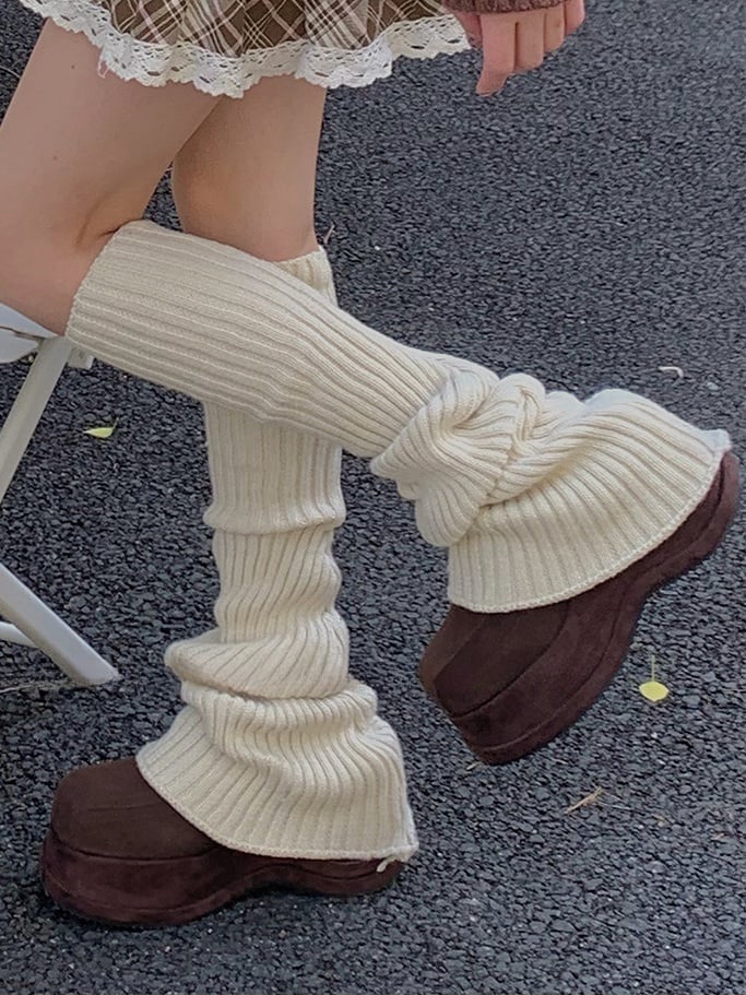 Off-white/Apricot/Red/Coffee/Dusty Purple/Black Knitted Leg Warmers
