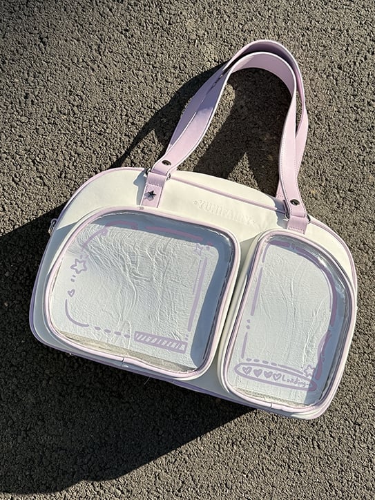 White & Purple Contrast Trim Bread-shaped Ita Shoulder Bag