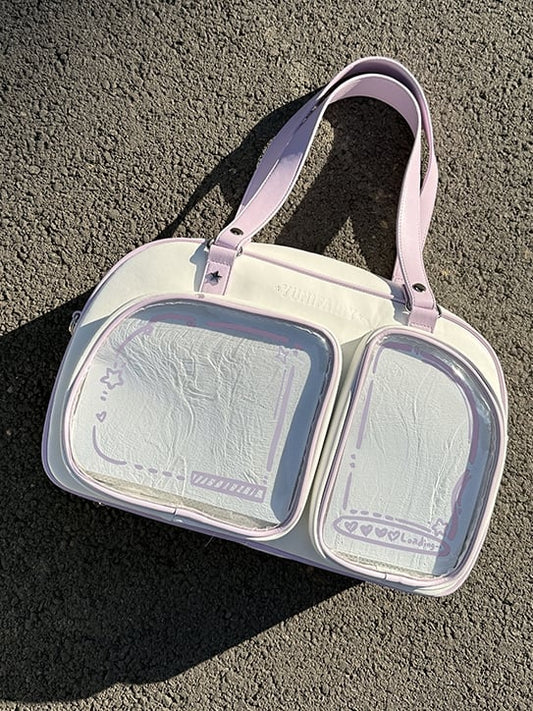 White & Purple Contrast Trim Bread-shaped Ita Shoulder Bag