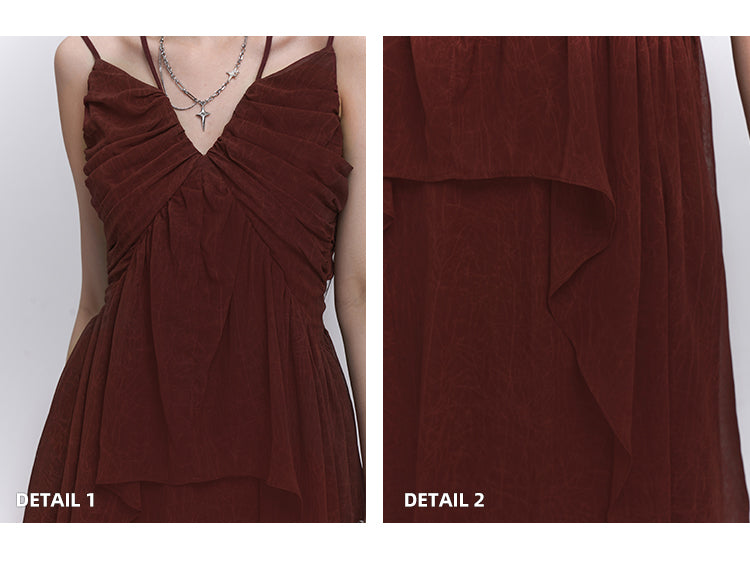Dark Red V-neck Handkerchief Hem Cami Top