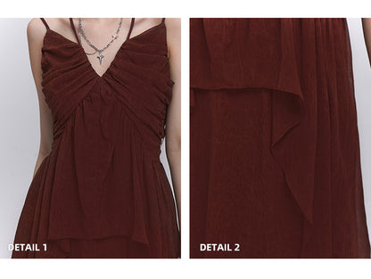 Dark Red V-neck Handkerchief Hem Cami Top