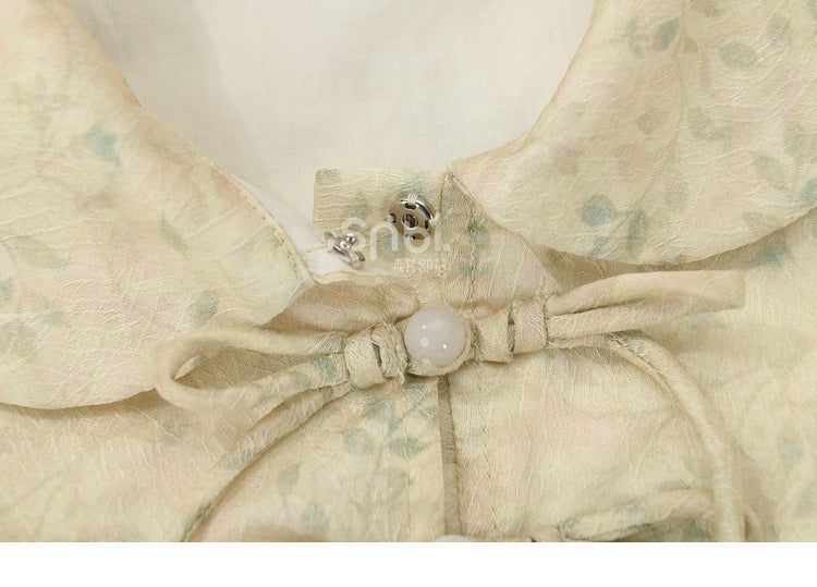 Peter Pan Collar Apricot Lace Trim High-low Blouse