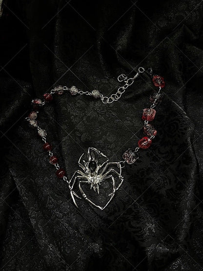 Red Gothic Beaded Spider Choker
