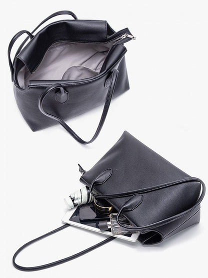 Black Minimalist Soft-Sided One-Shoulder Tote Bag - Spacious And Stylish