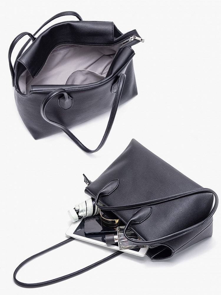 Black Minimalist Soft-Sided One-Shoulder Tote Bag - Spacious And Stylish