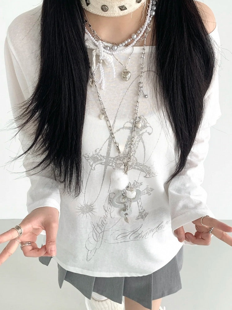 Pink/Silver Y2K Musical Note With Heart Charm Necklace