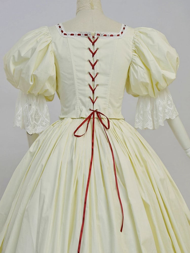 Bavarian Landhaus Historical Costume - Light Yellow Boned Bodice Top + Skirt + Corset Belt