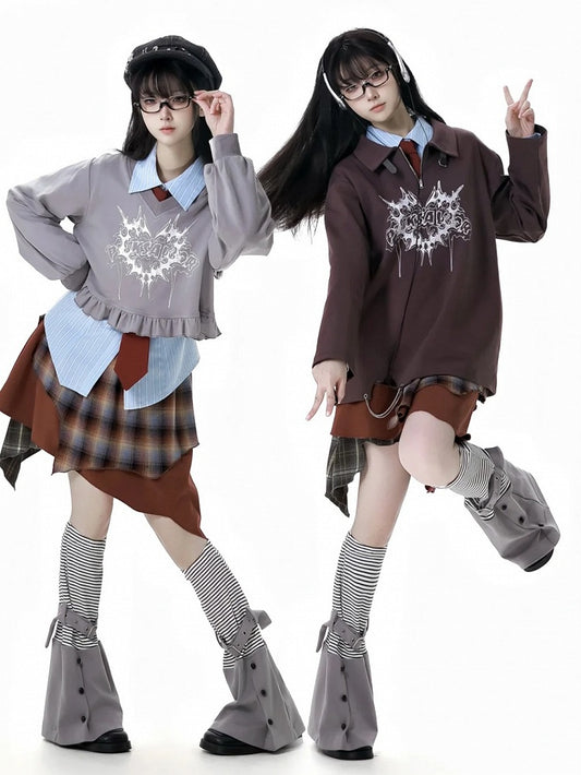 Gray Striped Pattern Buckle Strap Leg Warmers