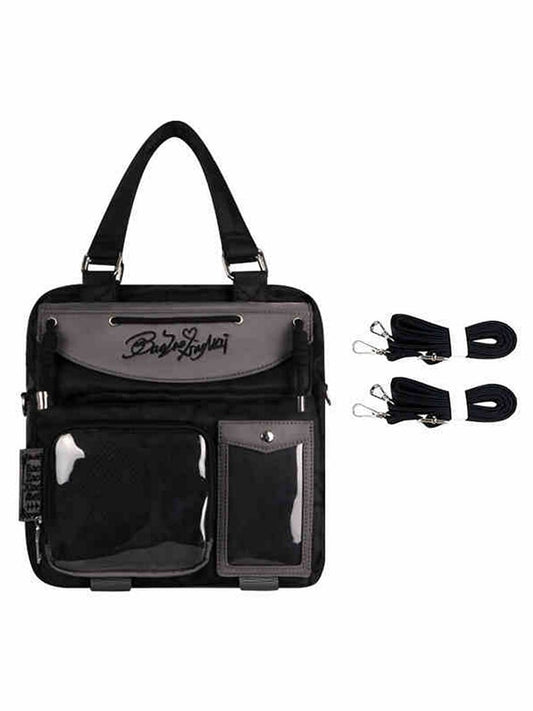 Black & Dark Gray Letters Embroidery Ita Bag