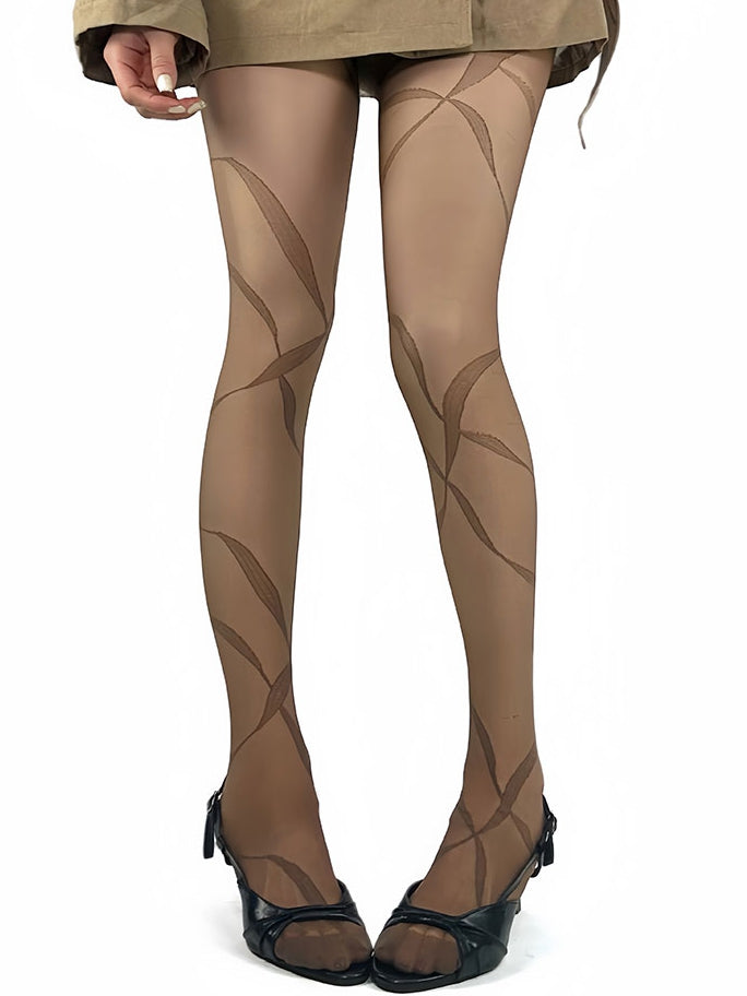 White/Brown/Black/Gray Y2K Ribbon Print Tights