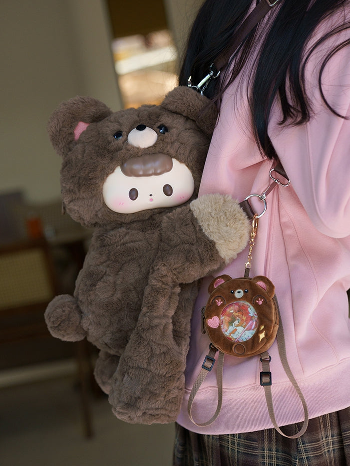 Brown Plush Bear Backpack/Crossbody Bag