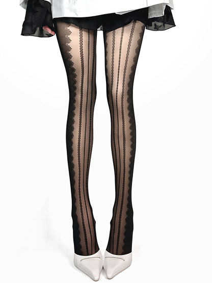 White/Black/Brown/Gray Striped Pattern Tights
