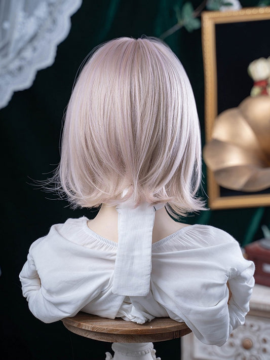 Light Pink 35CM Length Short Wig With Curtain Bangs